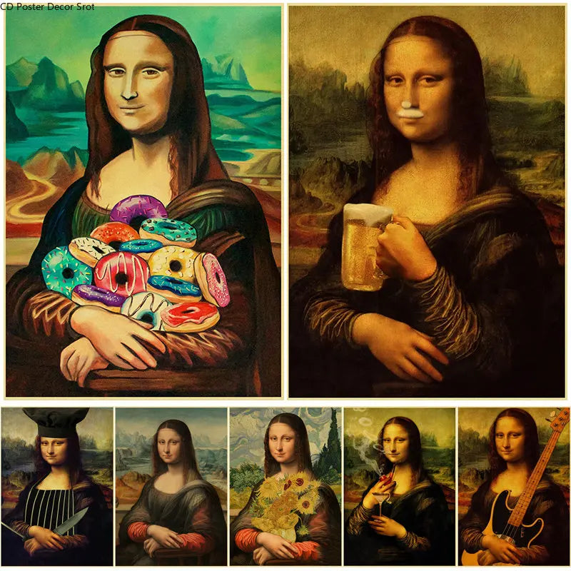 Funny Poster Creative Donut Beer Retro Kraft Paper Prints Mona Lisa Posters Vintage Home Room Bar Cafe Decor Art Wall Painting - NICEART