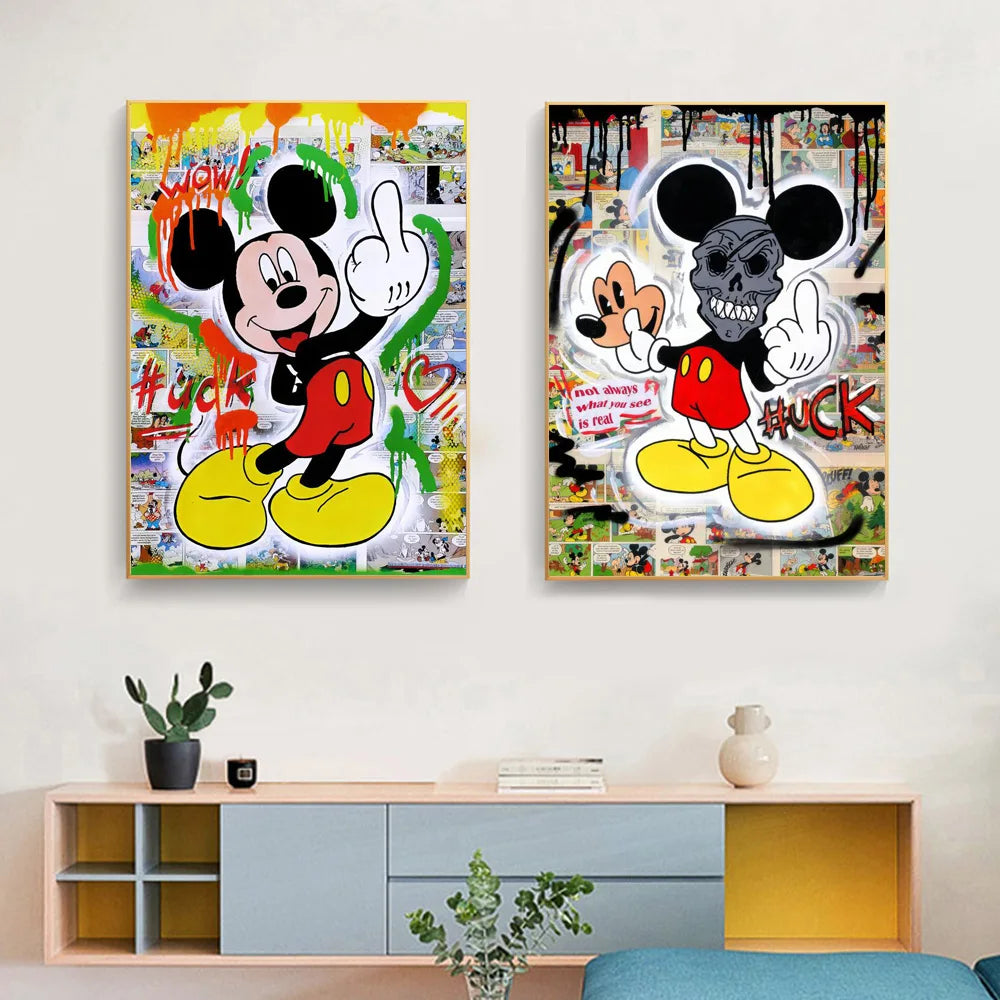 Abstract Mickey Mouse Graffiti Wall Decor Posters And Prints Donald Duck Street Art Cartoon Pop Canvas Painting For Living Room - NICEART