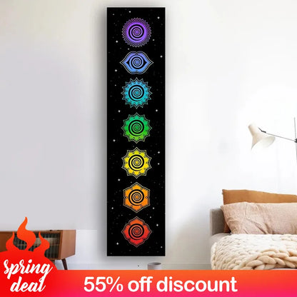 Rainbow Chakras Tapestry Buddhism Yoga Cosmic Energy Centers meditation Tapestries black Wall Hanging Bedroom Drom Home Decor - NICEART