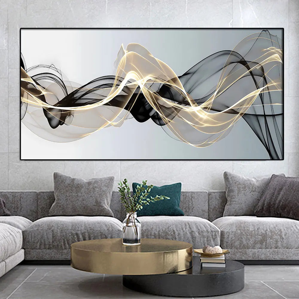 Abstract Black Gold Silk Ribbon Painting Gallery Wall Art Modern Luxury Canvas Painting Print Poster for Home Room Cuadros Decor - NICEART