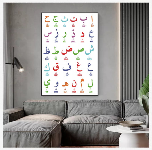 Alphabets Numerals Poster Prints Nursery Kids Room Wall Art Decor Arabic Islamic Wall Art Canvas Painting Arabic Letters - niceart