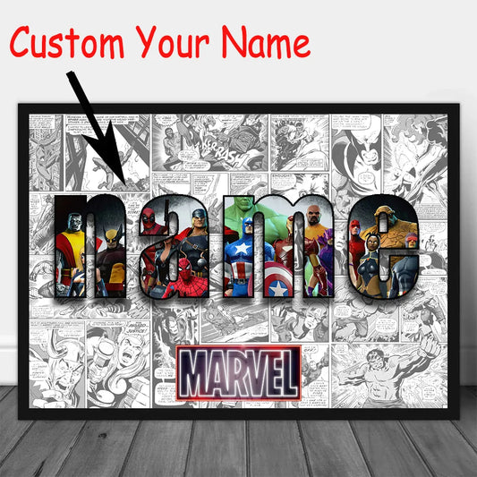 Marvel Movie Heroes Canvas Poster Spider-Man Iron Man Decorative Painting DIY Custom Name Art Mural Home Kid's Room Decor Gifts - NICEART