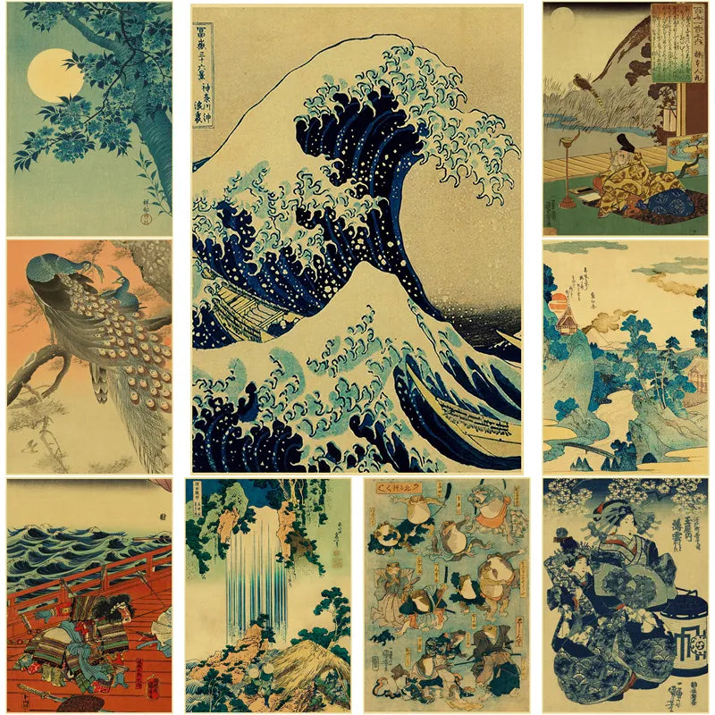 Vintage Japan Art Poster Evening View of Mount/Kanagawa/Great Wave/Frog/Bird/Waterfall Prints Home Room Decor Art Wall Painting - NICEART