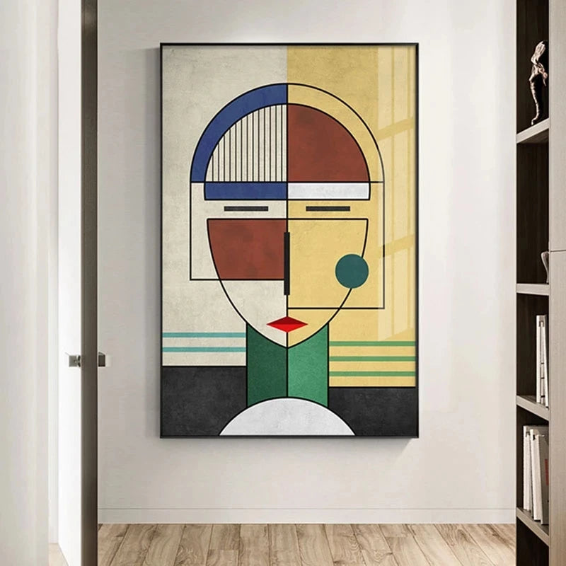 Split Face Geometric Abstract Figure Painting Modern Canvas Poster Prints Wall Art Pictures for Living Room Bedroom Home Decor - NICEART