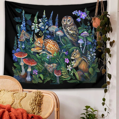 Enchanted Forest Tapestry Wall Hanging Botanical Celestial Mushroom Wild Flower Magic Wall Carpets Dorm Decor Starry Sky Carpet - NICEART