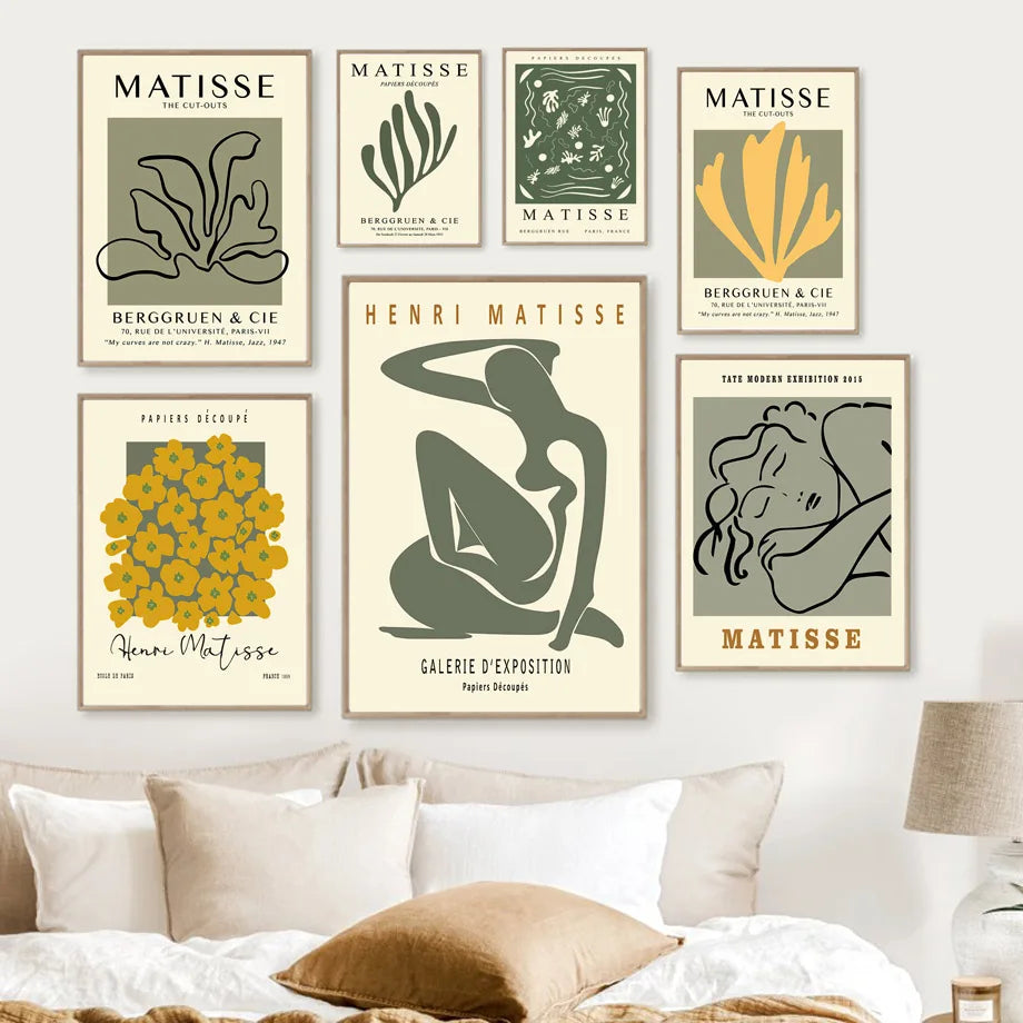 Matisse Abstract Flower Woman Posters Museum Wall Art Print Canvas Painting Sage Green Trendy Wall Pictures Living Room Decor - NICEART