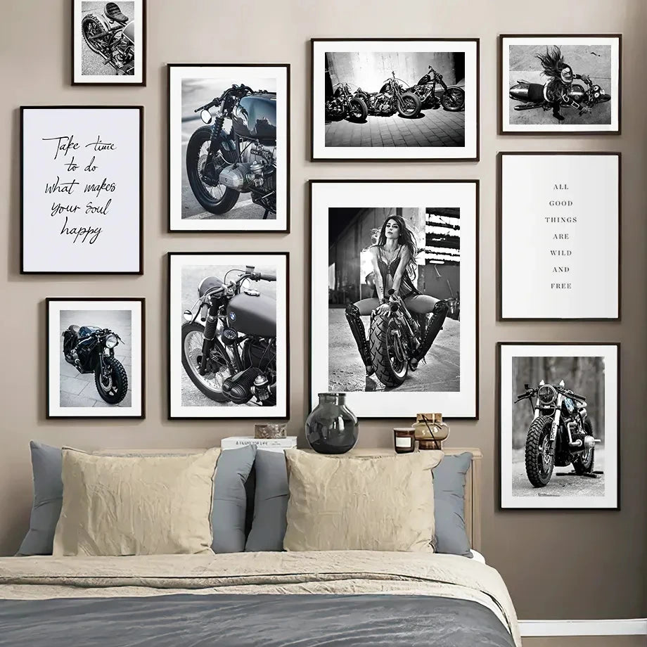 Motorcycle Picture Canvas Painting Wall Art Modern Fashion Black and White Poster and Print for Home Decor Dormitory Wall Design - NICEART