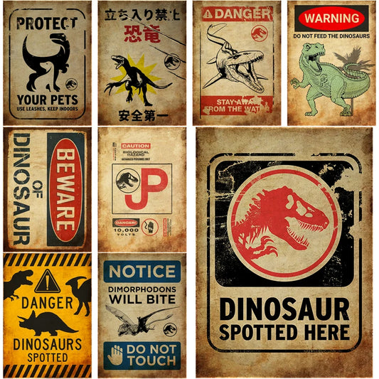 Dinosaur Spotted Here Retro Poster Dinosaurs Danger Warning Sign Prints Vintage Aesthetic Home Room Cafe Art Wall Decor Painting - niceart