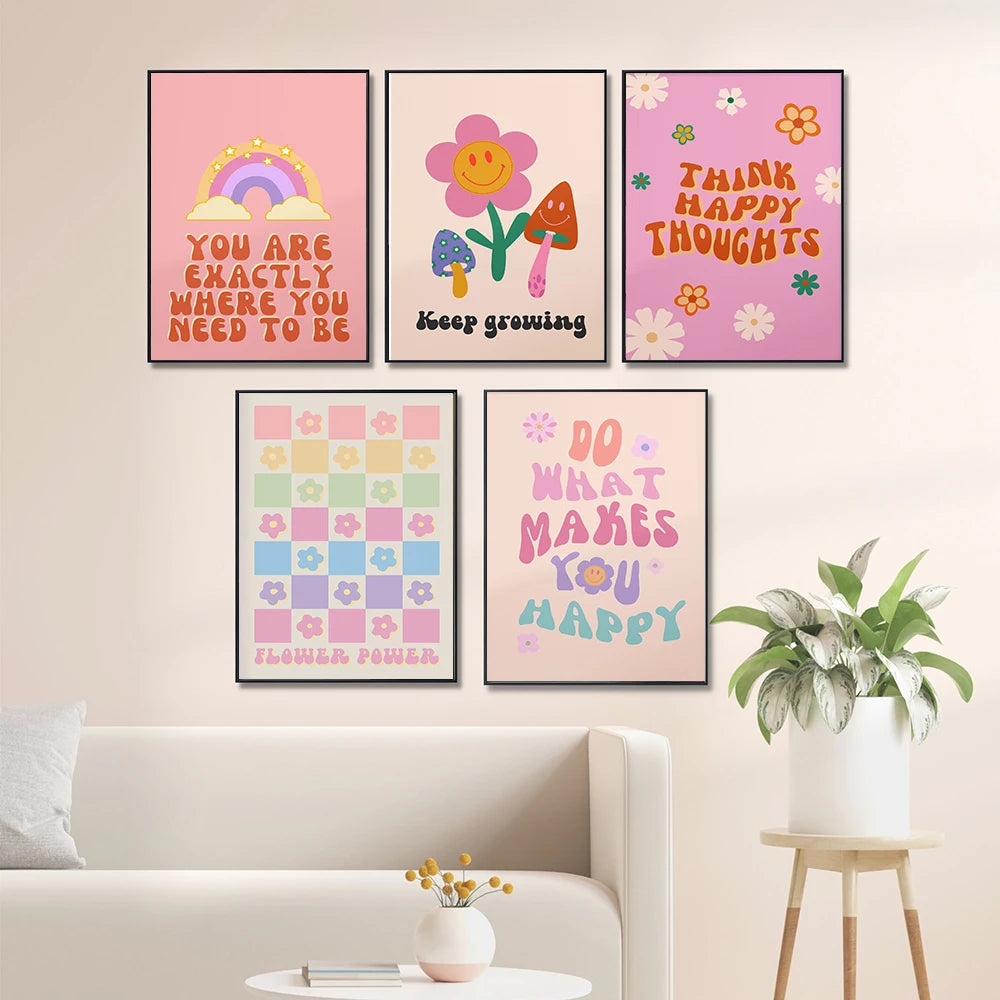 Funky Quote Retro Wall Art 60s 70s Aesthetic Poster Print Groovy Preppy Room Decor Flower Canvas Painting Colorful Fashion - NICEART