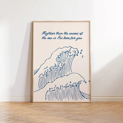 Mightier Than The Waves Posters Prints Minimalist Christian Psalm 9:34 Canvas Painting Wall Art Picture Modern Living Room Decor - NICEART