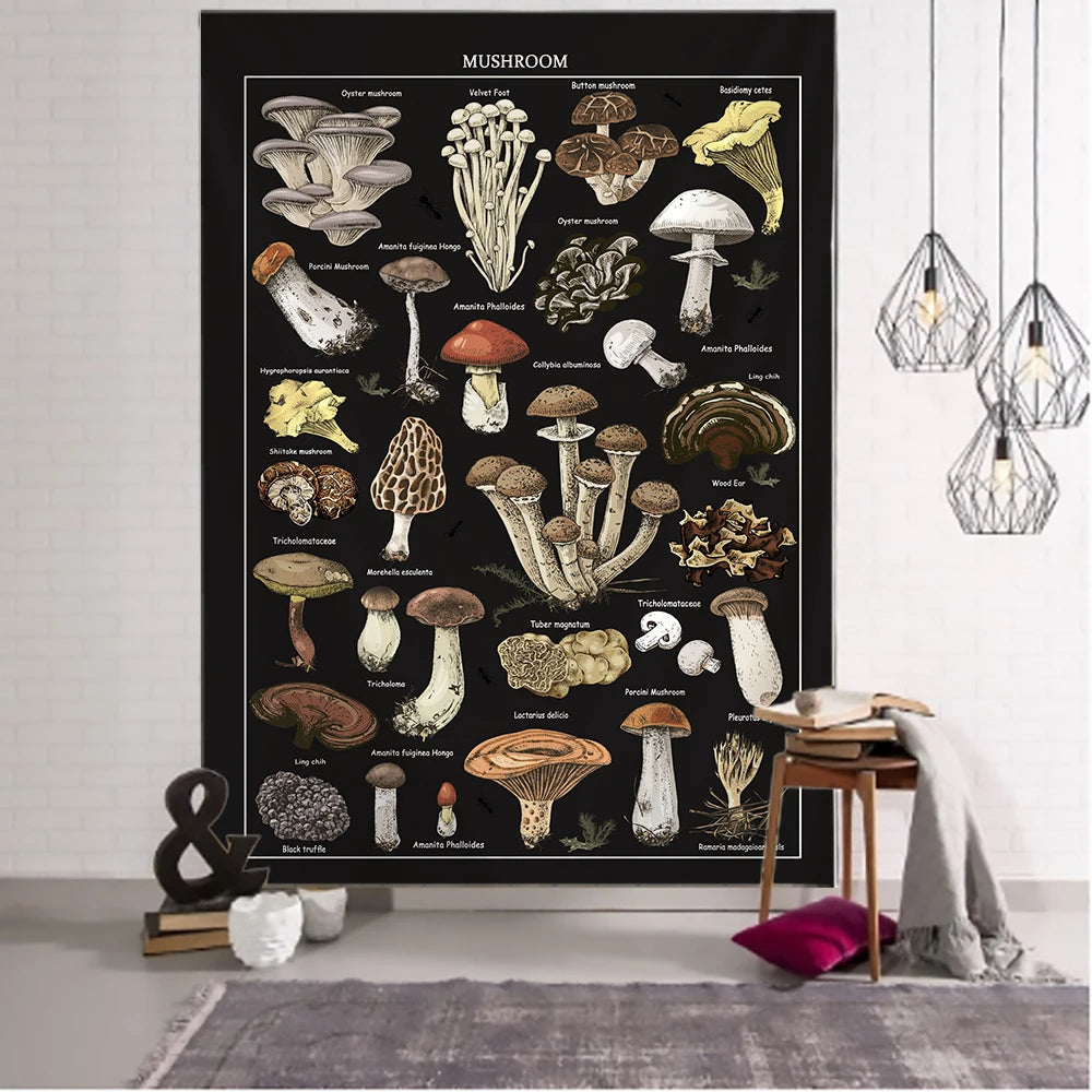 Black Mushroom Example Image Tapestry Wall Hanging Boho Psychedelic Mystery Witchcraft Dorm Home Decor