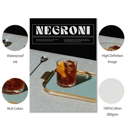 Martini Art Poster Print Negroni Cocktail Bar Wall Retro Canvas Decor Wine Painting Linving Room Home Friend Cheers Pictures - NICEART