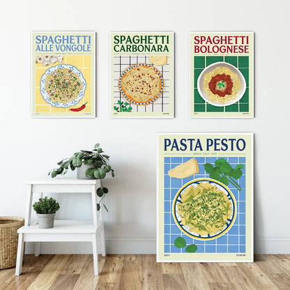 Canvas Print Painting Poster Vintage Retro Pasta Pesto Pattern Wall Picture Art Living Room Studio Interior Home Decoration - NICEART
