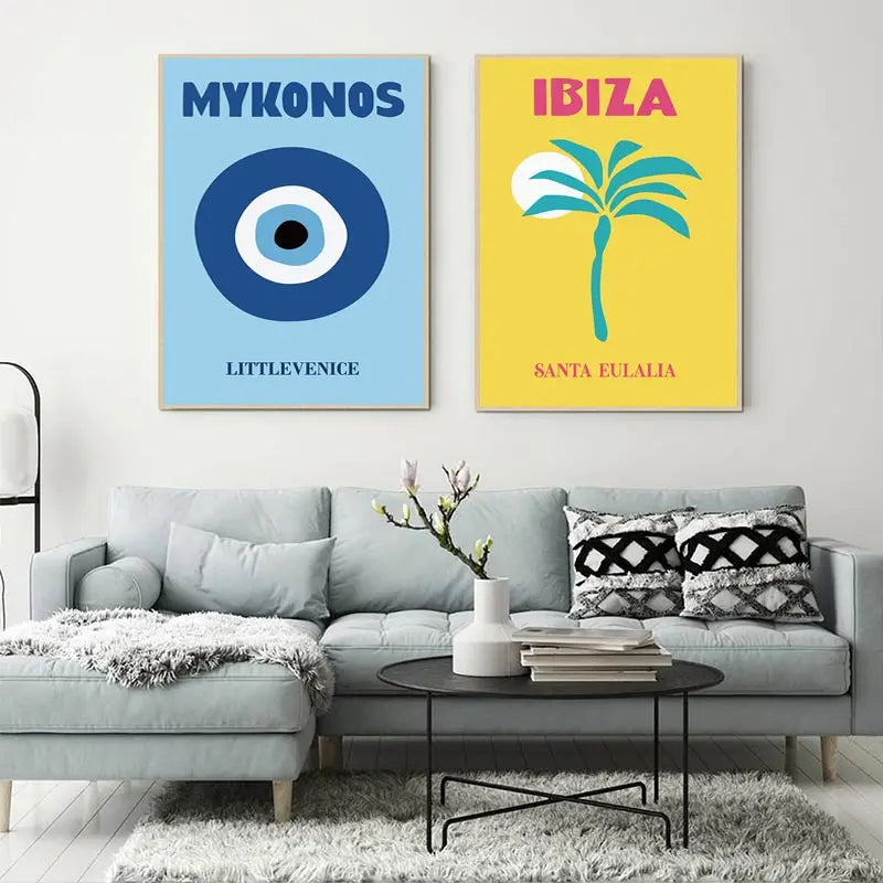 Mykonos Ibiza Miami Bondi Amalfi St.tropez Colourful Canvas Painting Travel Print Abstract Poster Murals Nordic Wall Art Decor - niceart