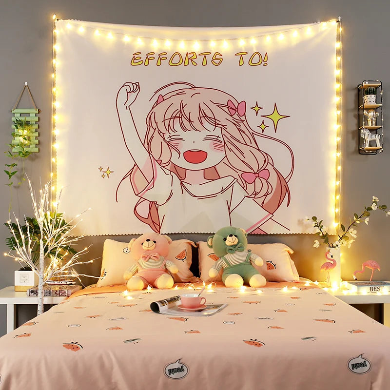 Kawaii Home Decor Wall Hanging Tapestry Anime Pink Girl Tapestry Wall Bedroom Background Decor Cute Fashion Lady Tapestries