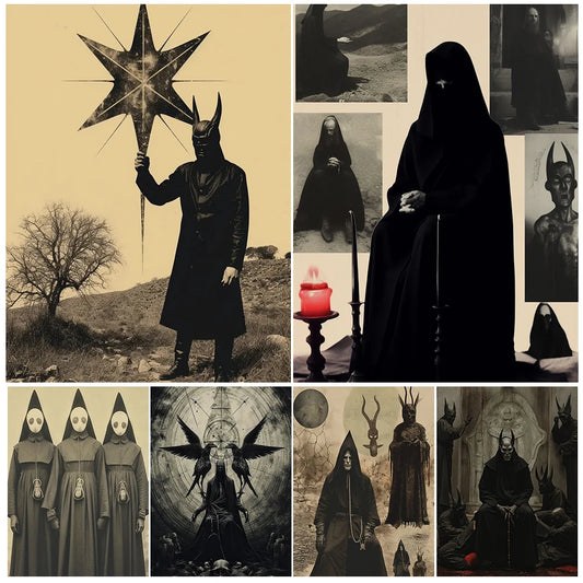 Worship Of Dark Pagan Witchcraft Vintage Wall Art Canvas Painting Creepy Witchcraft Dark Aesthetic Art Poster Print Home Decor - NICEART