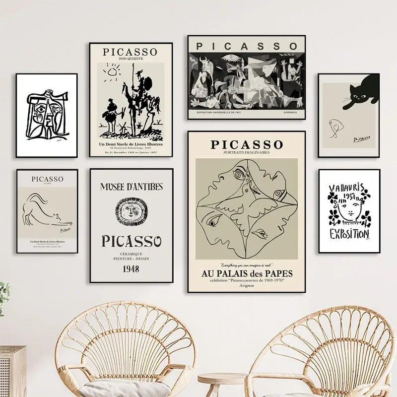 Black White Vintage Picasso Abstract Canvas PaintingWall Art  Nordic Posters and Prints Decorative Picture for Living Room Decor - NICEART