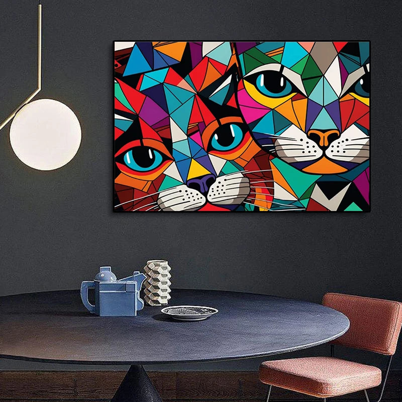 Abstract Cats Wall Art Canvas Painting Animal Posters and Prints Geometric Abstract Art Pictures For Living Room Home Wall Decor - NICEART