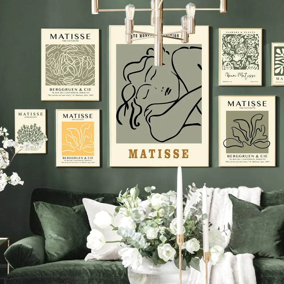 Matisse Abstract Flower Woman Posters Museum Wall Art Print Canvas Painting Sage Green Trendy Wall Pictures Living Room Decor - NICEART