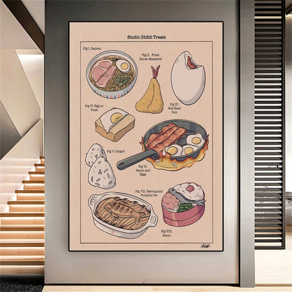 Studio Ghibli Treats Japanese Food Canvas Poster Ramen Horse Mackerel Toast Prints Pictures Wall Art Painting Kitchen Decor - NICEART