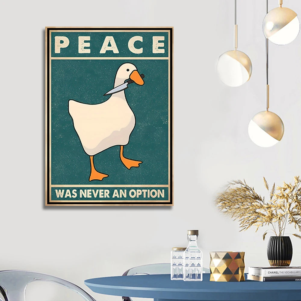 Goose Peace Was Never An Option Funny Goose Canvas Prints Posters Goose Meme Art Signs Modern Home Living Room Decor Paintings - NICEART