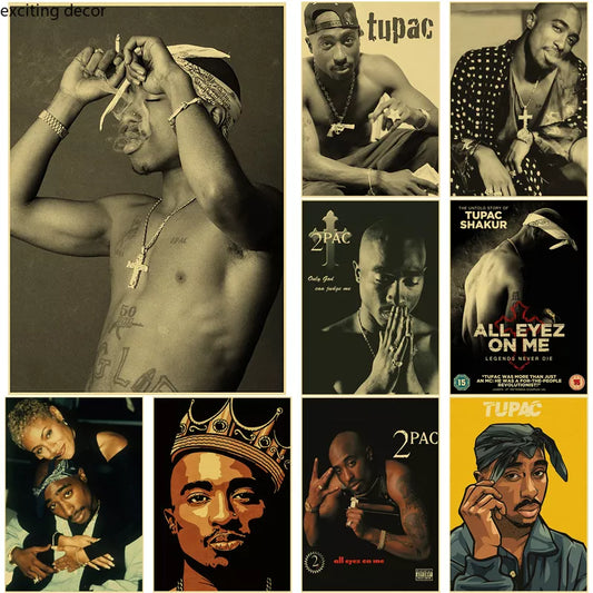 Hip Hop Singer Tupac Poster Print Posters Rapper 2PAC Kraft Paper Vintage Home Room Bar Cafe Decor Aesthetic Art Wall Painting - NICEART