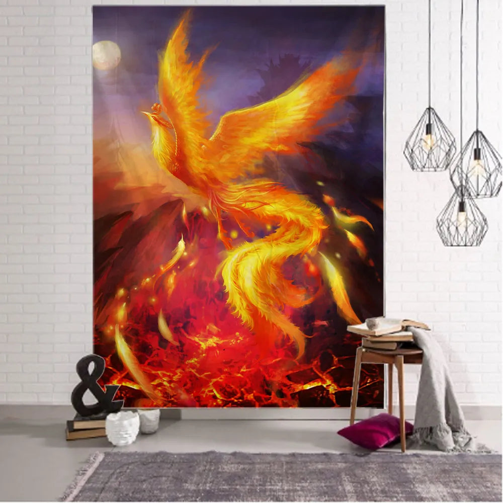 Fire Phoenix Wall Hanging Tapestry Flying Bird Art Decorative Blanket Curtain Hanging at Home Bedroom Living Room Decor