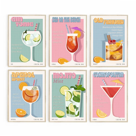 Scandinavian Vintage Wall Art Colorful Cocktails Modern Bar Kitchen HD Canvas Poster Prints Home Bedroom Living Room Decoration - NICEART