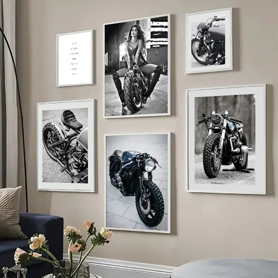 Motorcycle Picture Canvas Painting Wall Art Modern Fashion Black and White Poster and Print for Home Decor Dormitory Wall Design - NICEART
