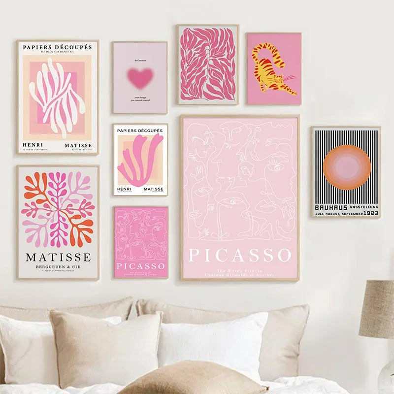 Abstract Pink Matisse Picasso Coral Wall Art Canvas Painting Nordic Bauhaus Posters and Print Wall Picture for Living Room Decor - niceart