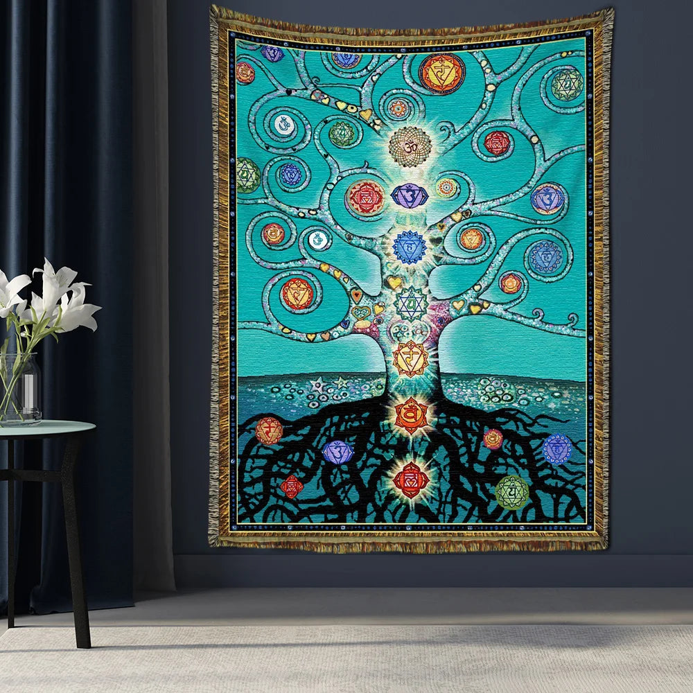 Seven Chakra Tree of Life Tapestry Fortune Tree Totem Background Tapestry Wall Hanging Bohemian Style PsychedelicTaro Home Decor - NICEART