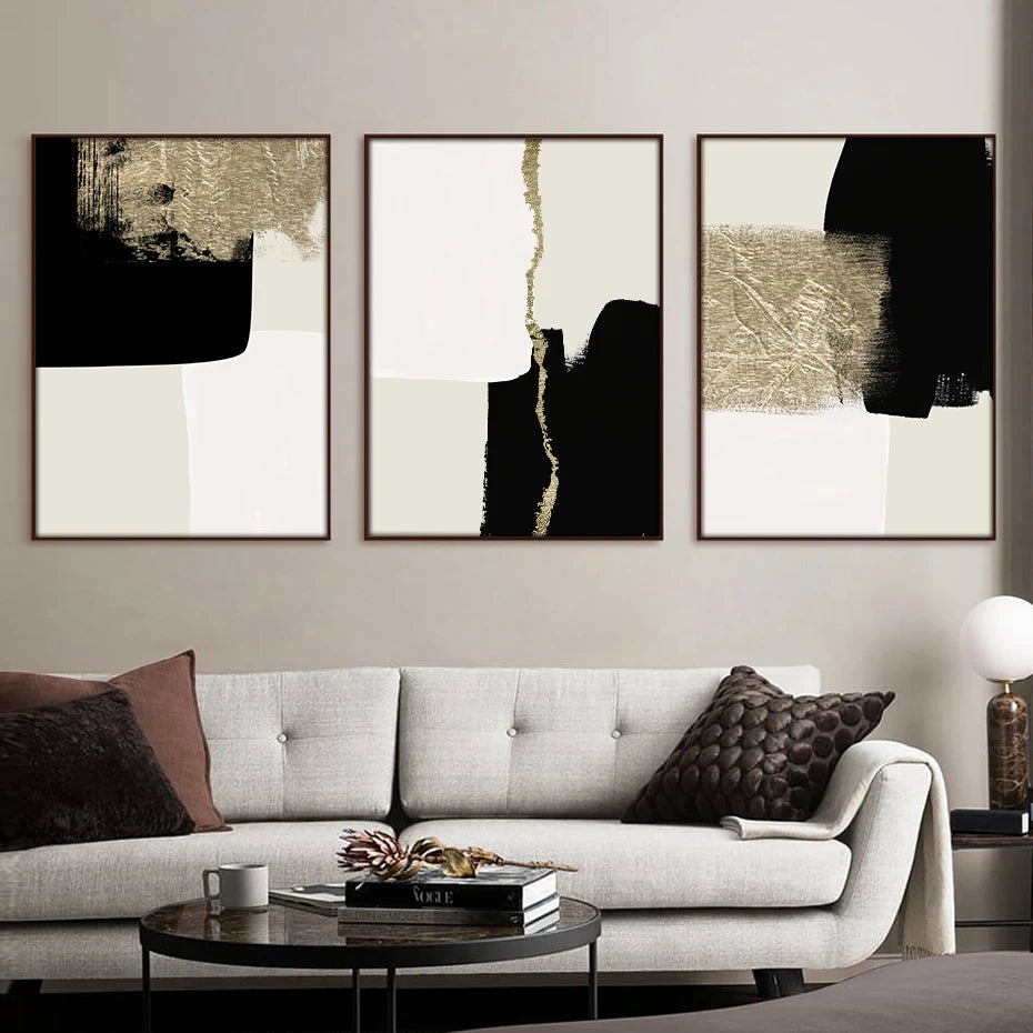 Modern Abstract Beige Black Gold Minimalist Posters Wall Art Canvas Paintings Print Picture Living Room Interior Home Decoration - niceart