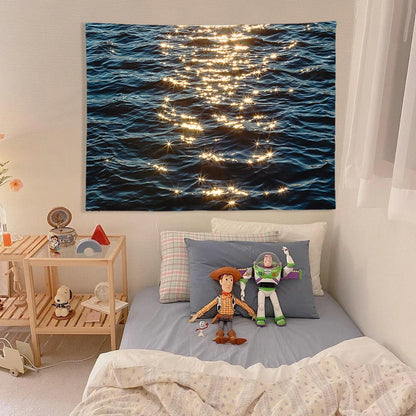 Shimmering Sea Surface Scenery Vacation Tapestry River Tapestry Wall Decor  Bedroom Decoration Tapestry Bedding Room Decorative