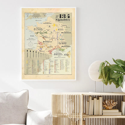 Vines Map Of France Old School Retro Map Europe City Wall Art Poster Print Kids Education Quote Room Home Decor Canvas Painting - NICEART