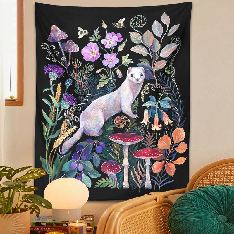 White Ermine Tapestry Wall Hanging Flower Garden Mushroom Wildflowers Bohemia Wall Carpets Home Dorm Decor Starry Sky Carpet