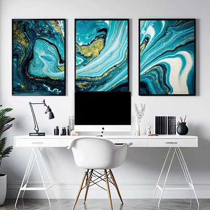 Teal and Gold Maximalist Abstract Marble Texture Poster Print Canvas Painting Wall Art Picture for Living Room Home Office Decor - NICEART