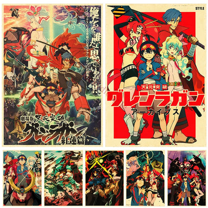 Anime Posters Tengen Toppa Gurren-Lagann Printed Wall Poster Vintage Kraft Paper Home Living Room Wall Stickers Art Painting - NICEART