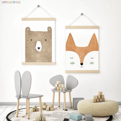 Woodland Animal Bear Fox Deer Rabbit Canvas Painting Nursery Wall Art Poster Children Baby Room Decoration Home Decor Picture - niceart