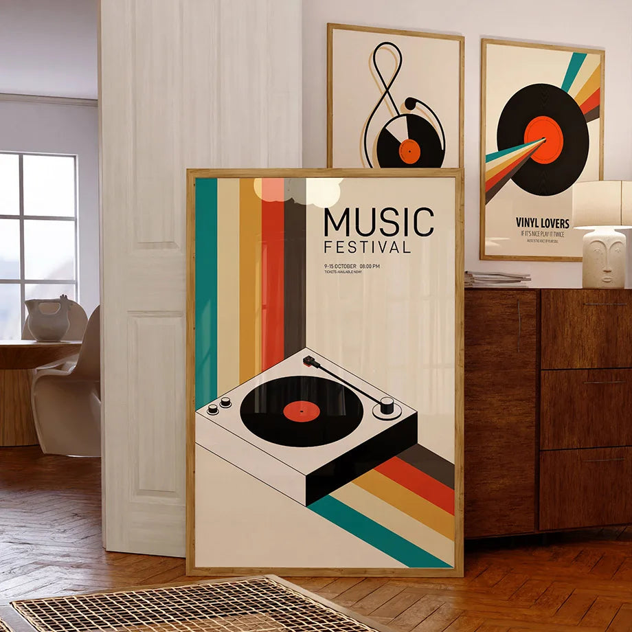 Retro Classical Music Vinyl Record Player Guitar Abstract Wall Art Canvas Painting Posters And Prints Wall Picture Living Room - NICEART