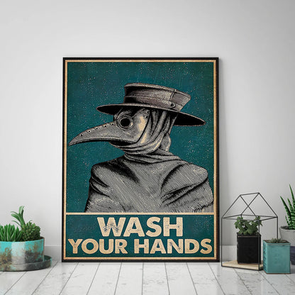 Vintage Poster Plague Doctor Wash Your Hand Sign Public Health Retro Wall Art Bathroom Canvas Painting Print Doctor Office Decor - niceart