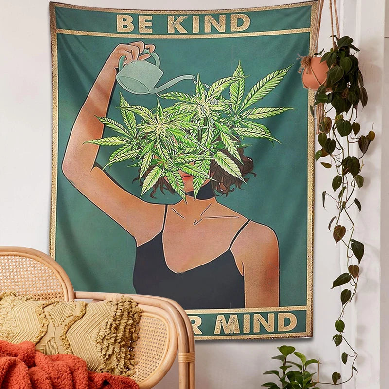 Psychedelic Leaf Tapestry Wall Hanging Girl Be Kind Be Your Mind Bohemian Mystery Plant Beach Room Home Decor Cloth Carpet Mats