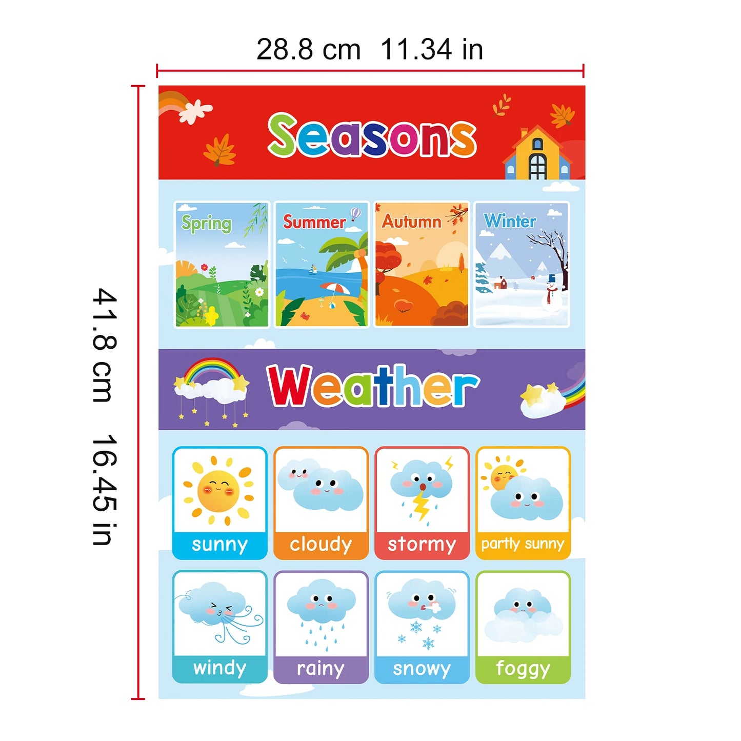 A3 Set English Learning Poster Colors Months Numbers Animals Alphabet Shapes Preschool Kindergarten Early Education Kids Posters - NICEART