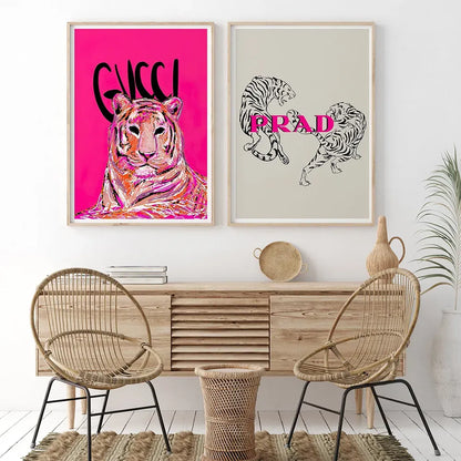 Luxury Brand Animals Canvas Painting Fashion Hypebeast Tiger Portrait Posters and Prints Nordic Wall Art Picture for Living Room - NICEART