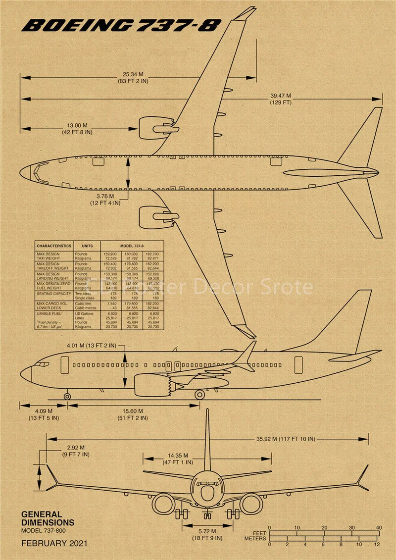 Aircraft Structure Vintage Poster Boeing Plane Architecture Diagram Kraft Paper Print Home Room Bar Cafe Decor Art Wall Painting - niceart