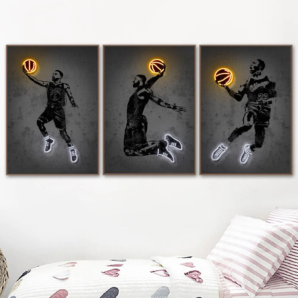 Neon Print Poster James Wall Art Street Art Graffiti Basketball Canvas Painting Sport Art Print Modular Pictures Bedoom Decor - NICEART