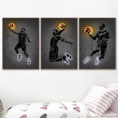 Neon Print Poster James Wall Art Street Art Graffiti Basketball Canvas Painting Sport Art Print Modular Pictures Bedoom Decor - NICEART