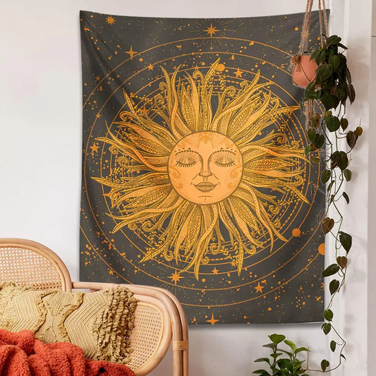 Sun Moon tapestry Wall Hanging 70s Decor Witchy Celestial Retro Home Decor Psychedelic starry Vintage Poster Room Home Decor Art - NICEART