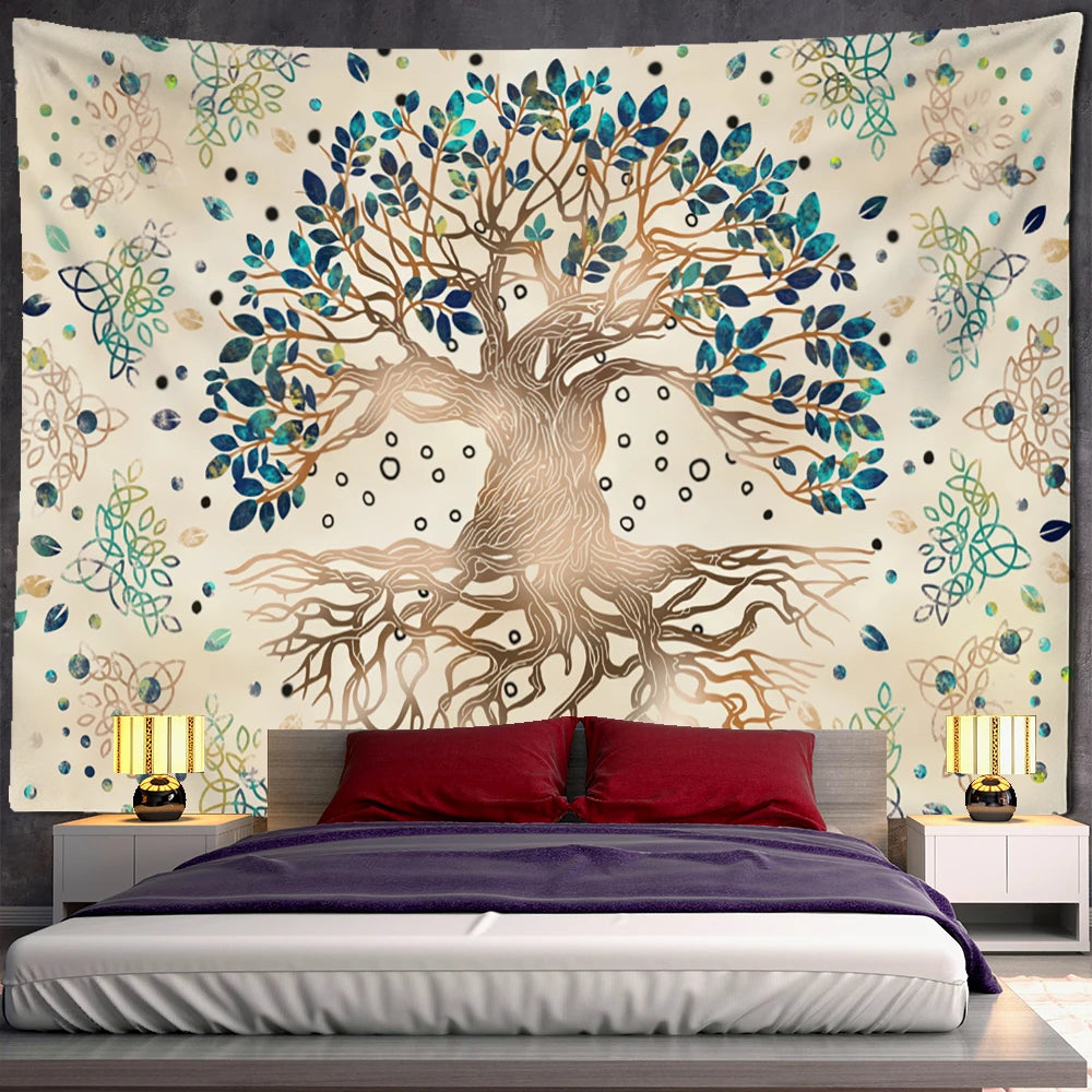 Psychedelic Mysterious Tree of Life Tapestry Wall Hanging Boho Mandala Art Living Room Home Decor Cloth