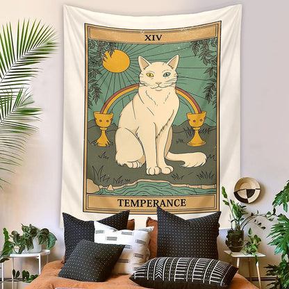 75x58cm Mystery Divination Cat Tarot Card Tapestry Wall Hanging Boho Hippie Sun Moon Star Cloth Tapestry Interior Dorm Decor