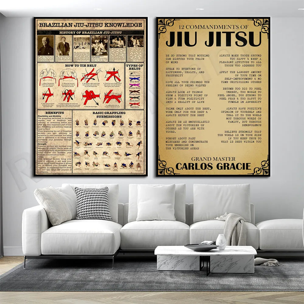 12 Jiu-Jitsu Commandments, BJJ Knowledge Education Guide Print, Jiu-Jitsu Life Lessons BJJ Poster - NICEART